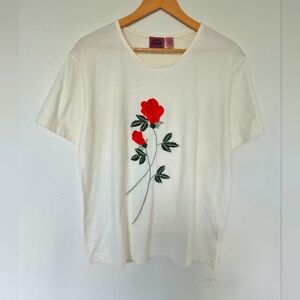 Rose Embroidery T Shirt 100% Cotton Large